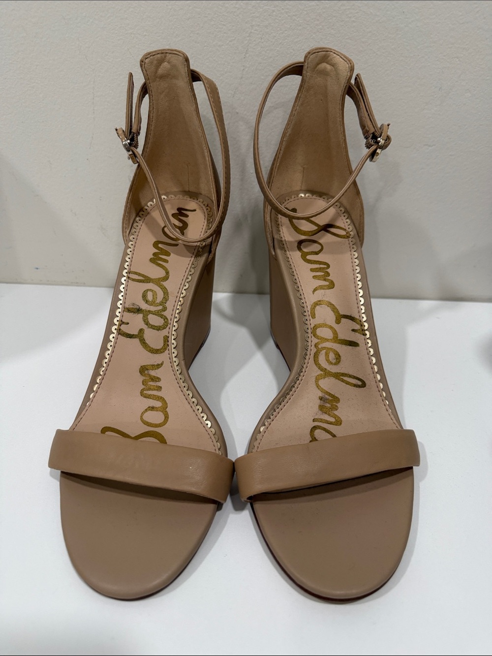 Sam Edelman Neutral Tan Ankle-Strap Block Heel Sandals Size 7.5